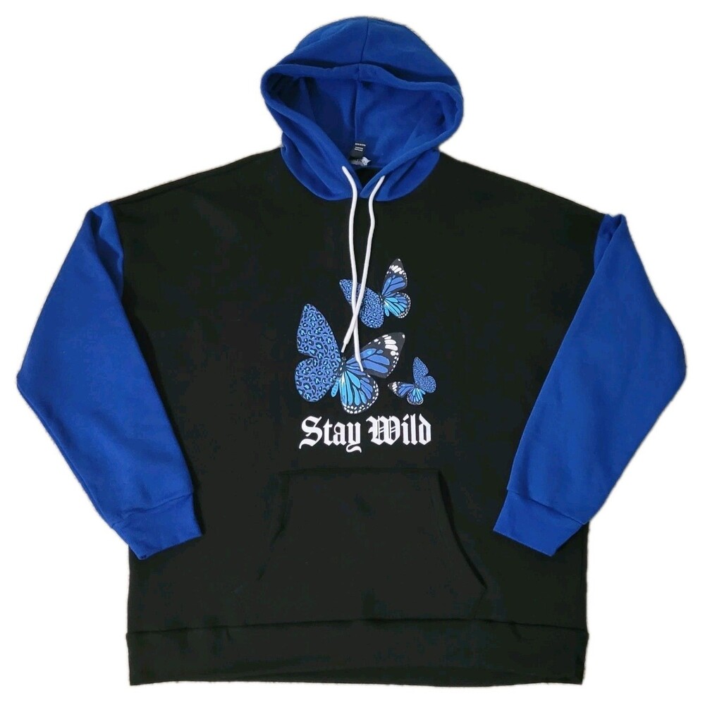 Streetwear Society Hoodie Womens L Oversized Butterfly Stay Wild Graphic Print